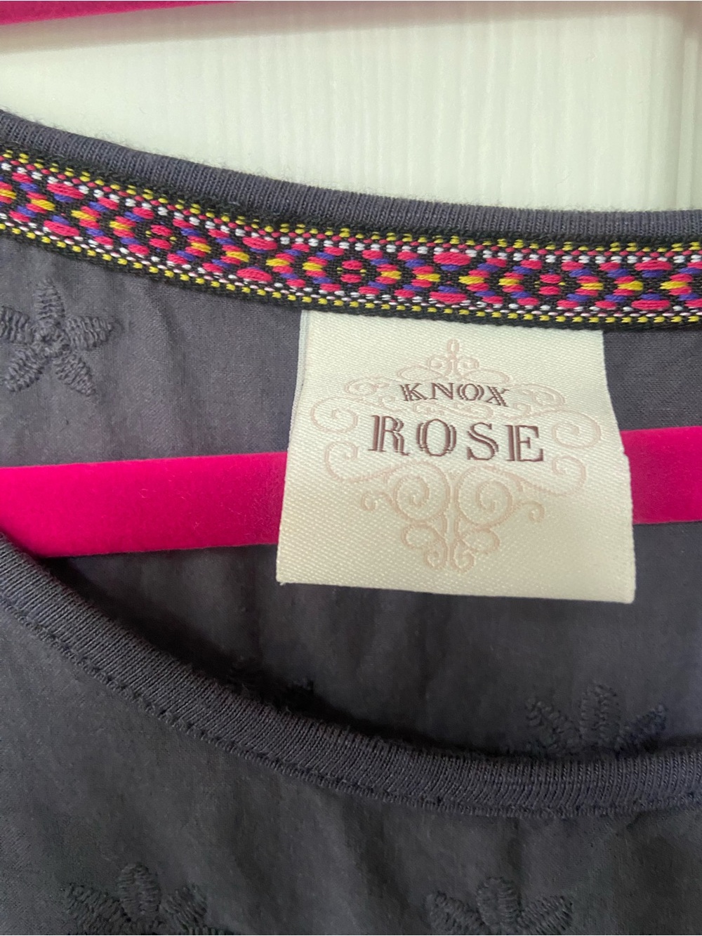 Knox Rose Slate Gray Eyelet Yoke Short Sleeve Blouse - Picture 2 of 3